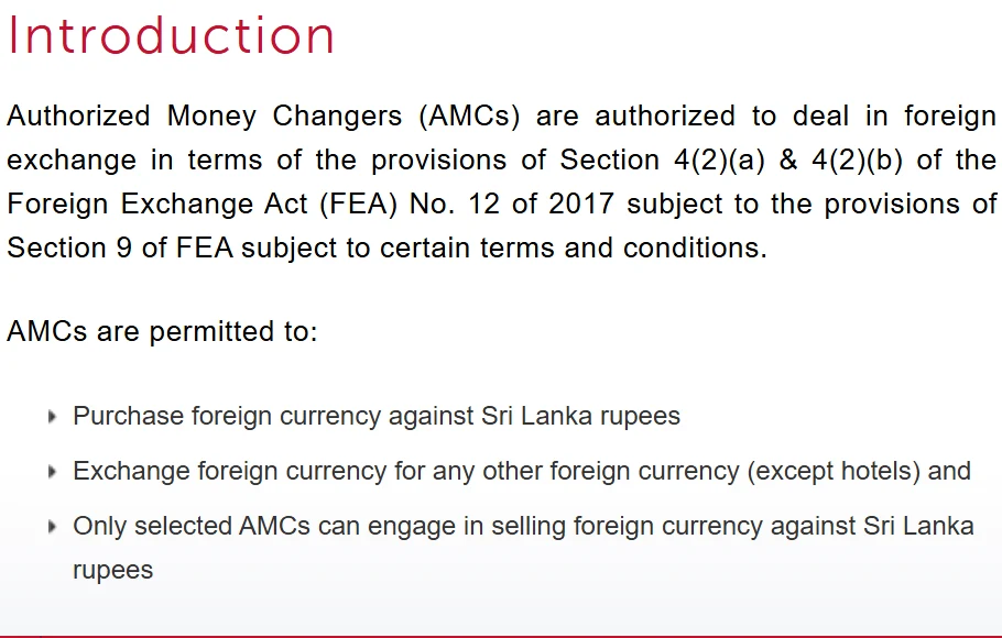 DFE නිල පිටුවේ AMC ආයතනවලට අවසර ඇති කරුණු තුන ඉංග්රීසියෙන් දක්වා ඇති ඡේදය