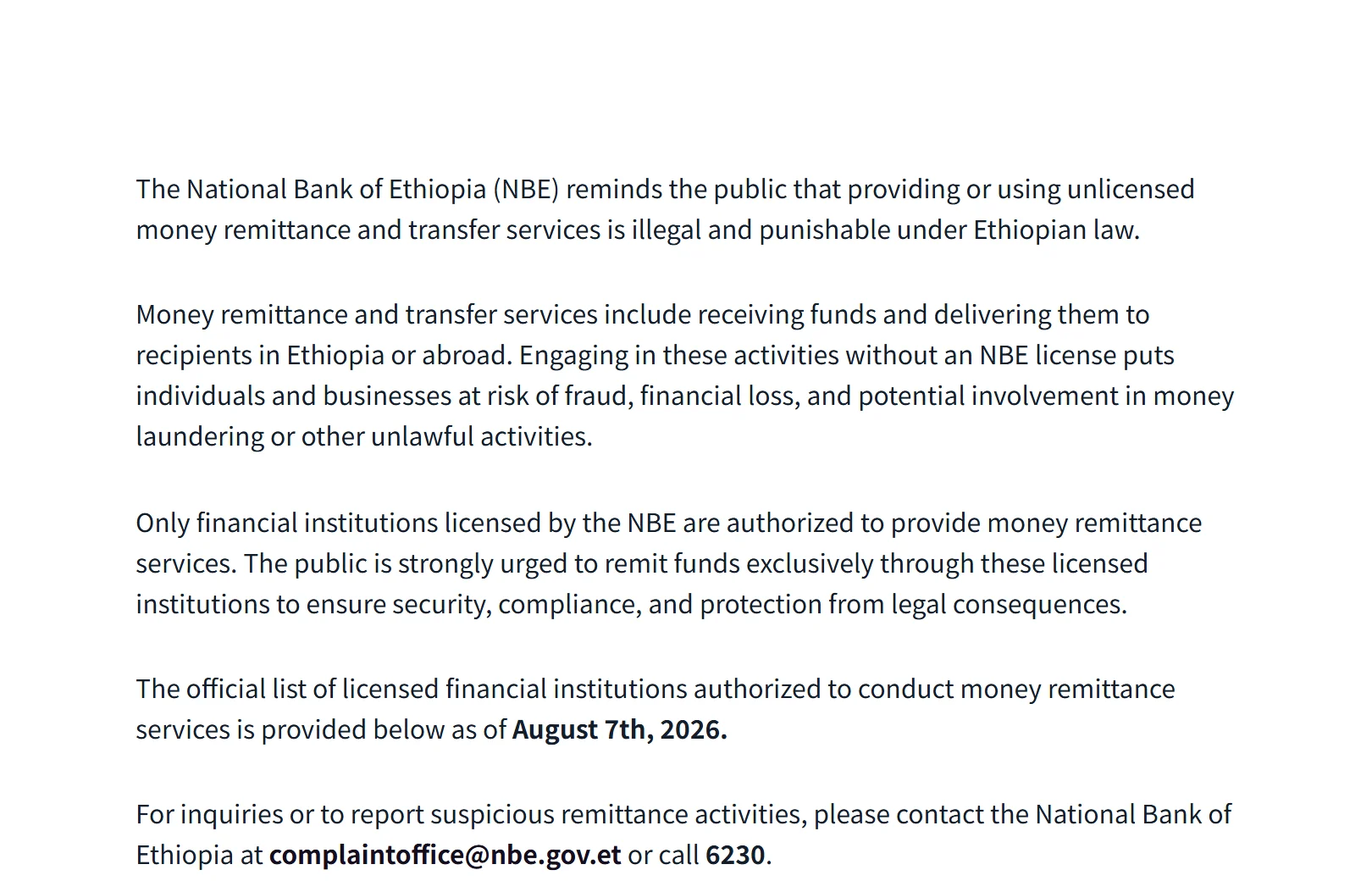 ሀዋላ ሲበላሽ አቤቱታ የት ያቀርባሉ? የNBE ፈቃድ ዝርዝርና የ10 የሥራ ቀን ደንብ